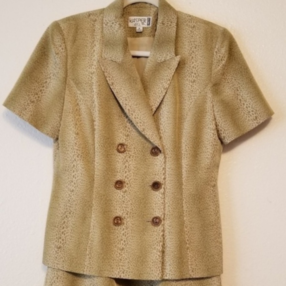 Kasper Asl Olive Green Patterned Suit 8 Euc - image 1